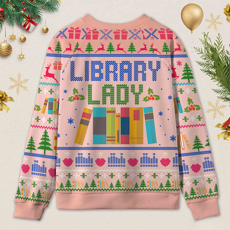 Personalized Library Themed Ugly Sweater Holiday Gift for Librarians