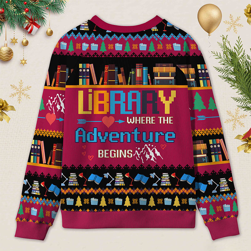 Personalized Library Adventure Ugly Sweater Holiday Gift for Librarians