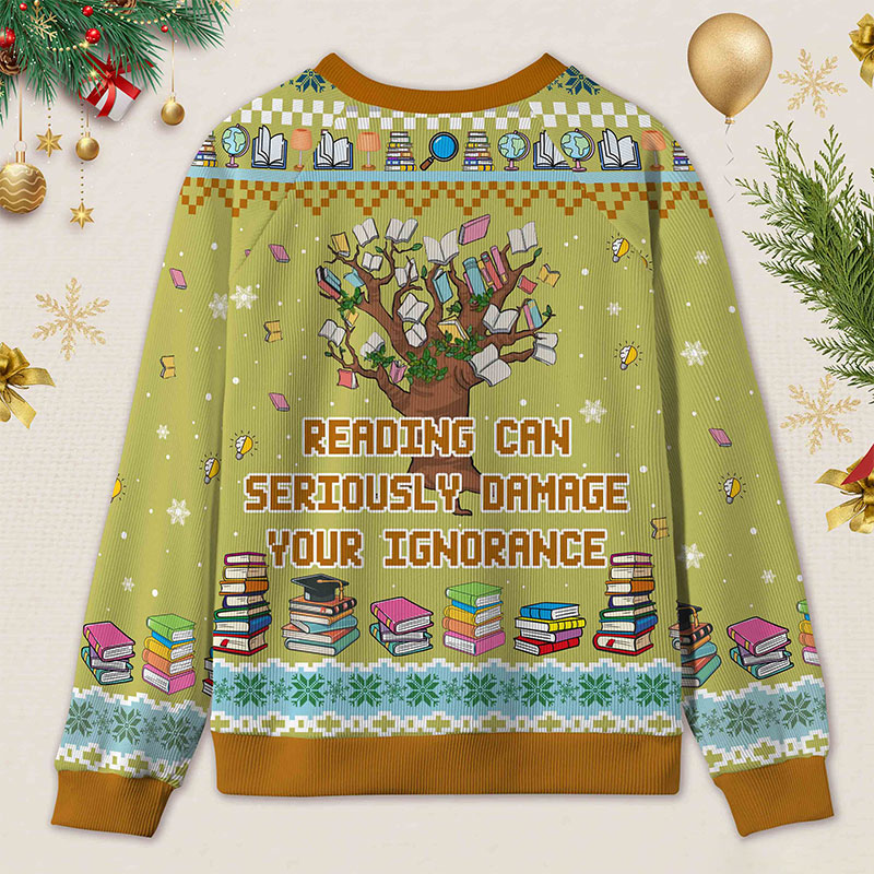 Personalized Funny Library Ugly Sweater Holiday Gift for Book Lovers