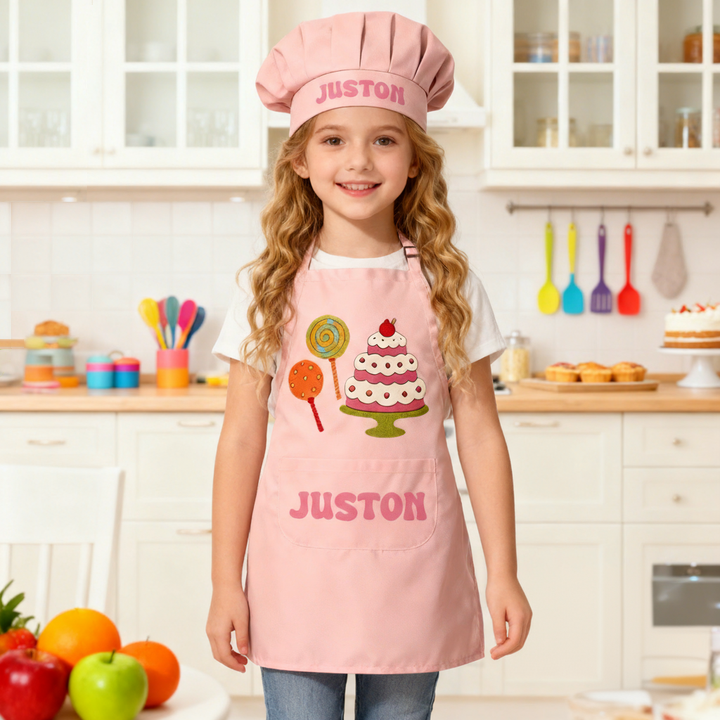Personalized Cute Dessert Adjustable Kids Apron Set with Name and Pocket for Cooking Crafts Holiday Gift for Girls