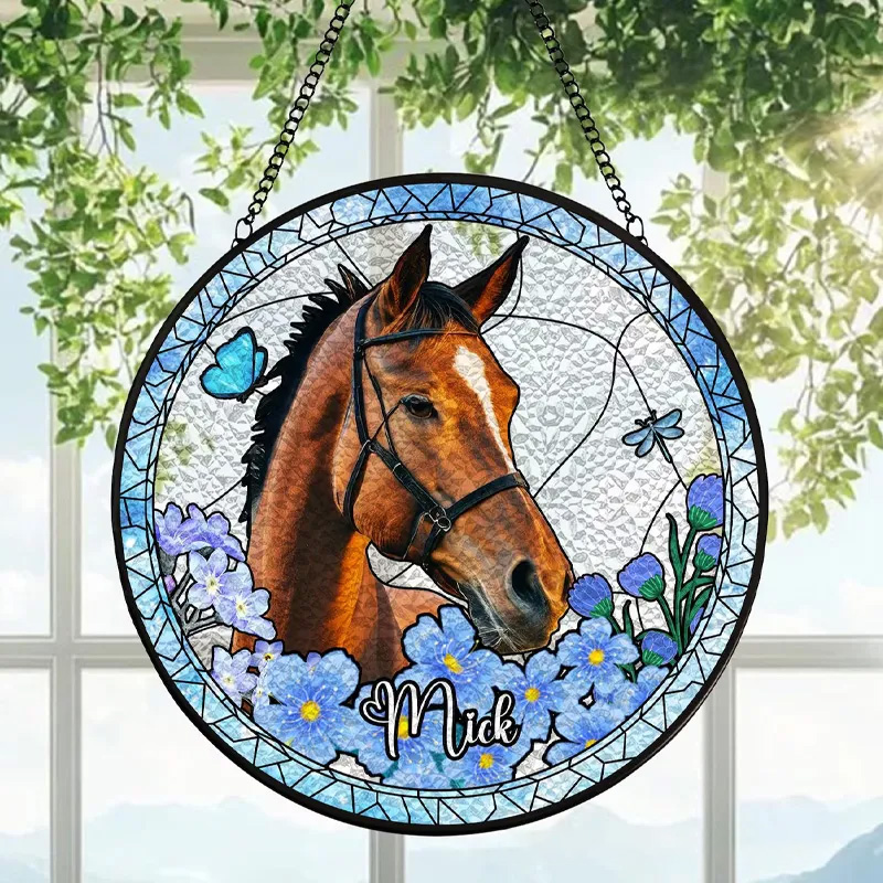 Personalized Horse Stained Glass Suncatcher Photo Horse Loss Memorial Gifts for Equestrian Ridng Lovers 