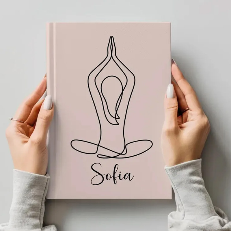 Personalized Leather Cover Notebook Daily Yoga Journal Instructor Custom Wellness Notebook Luxury Hardback Wellness Journal Notebook Gift for Yoga Lover 