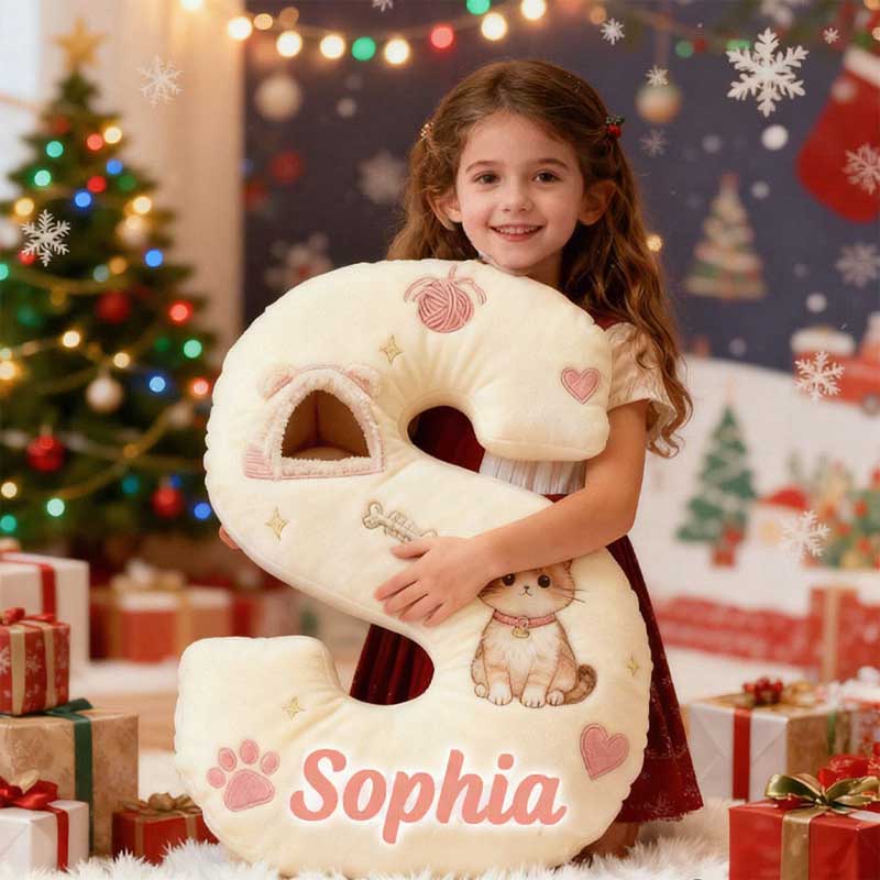 Personalized Cat Lover Cute Letter Pillow with Custom Name Pillow Graphic 3D Print