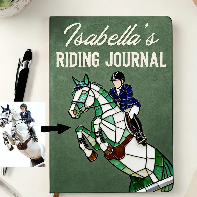 Personalized Riding Journal PU Leather Notebook with Photo Custom Name Birthday Gift for Horse Lovers Riding Lovers Equestrian Lovers