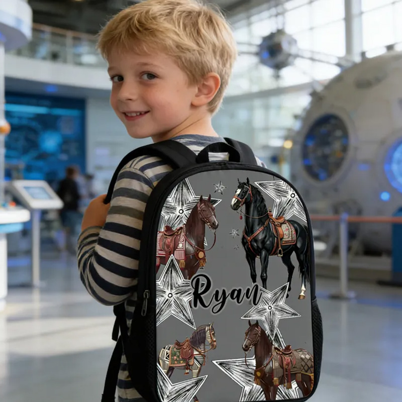 Personalized Custom Name for Kids Back to School Gift Floral Star Boy And Girl Riding Horse for Riding Lovers Equestrian Lovers