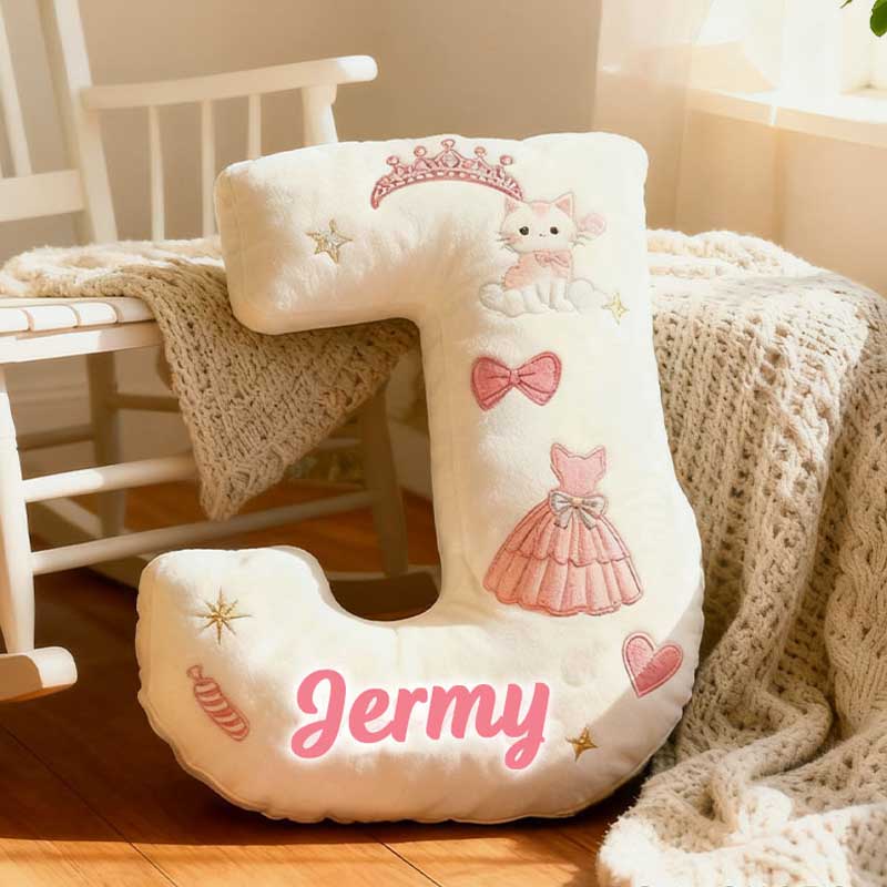 Personalized Cat Lover Princess Dress Letter Pillow with Custom Name Pillow for Kid Graphic 3D Print