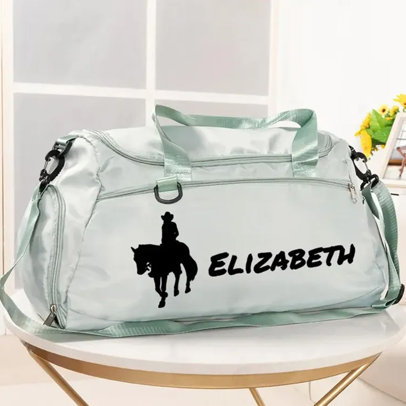 Personalized Name Horse Riding Duffle Bag Waterproof Travel Weekender Bag with Strap Equestrian Overnight Bag Gift for Horse Lovers Riding Lovers Equestrian Lovers