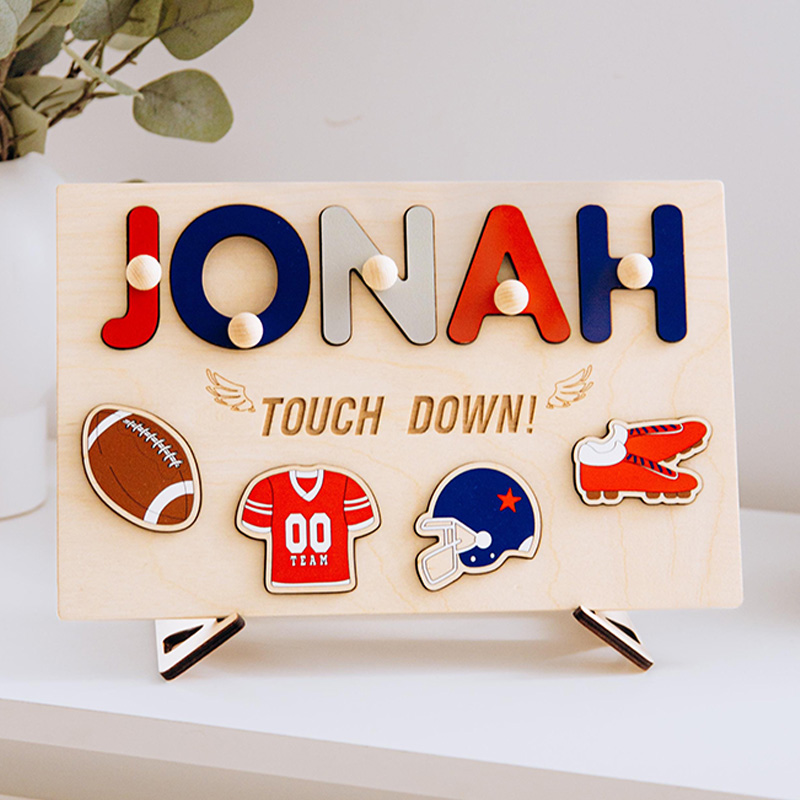 Personalized Wooden Sport Name Puzzle For Toddlers Sport Nursery Decor SportTheme Party Gift Birthday Easter Boy Gift