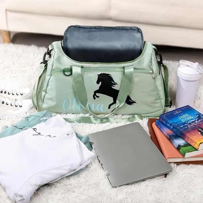 Personalized Name Equestrian Duffle Bag Waterproof Multi Compartment Travel Bag with Name and Shoulder Strap Travel Accessories Birthday Gift Overnight Bag Gift for Equestrian Lovers