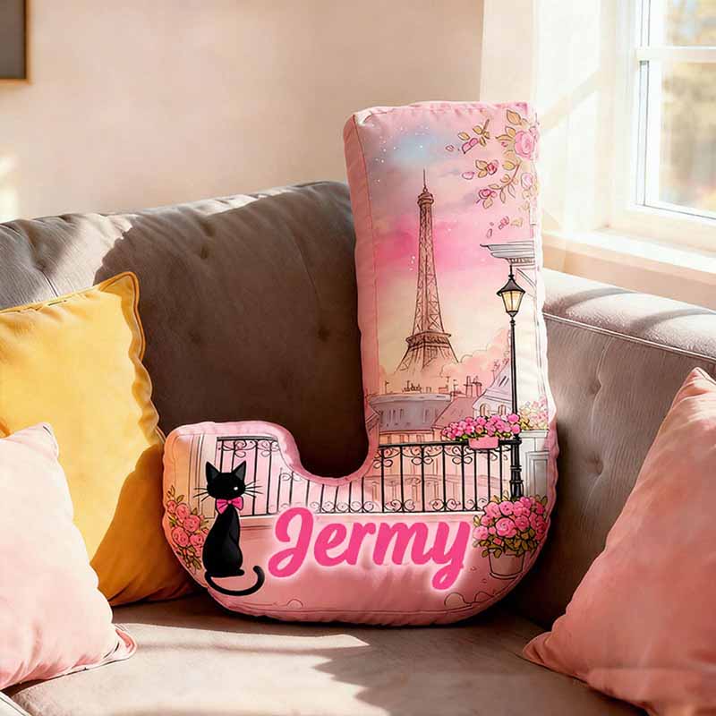 Personalized Cat Lover Flowers Black Cat Letter Pillow with Custom Name Graphic 3D Print