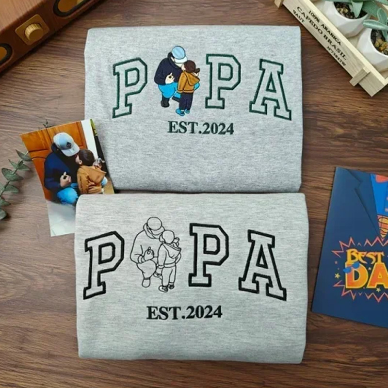 Personalized Portrait from Photo Sweatshirt Embroidered Dad Papa Hoodie Custom Dad & Papa Shirt Gift for Dad Papa