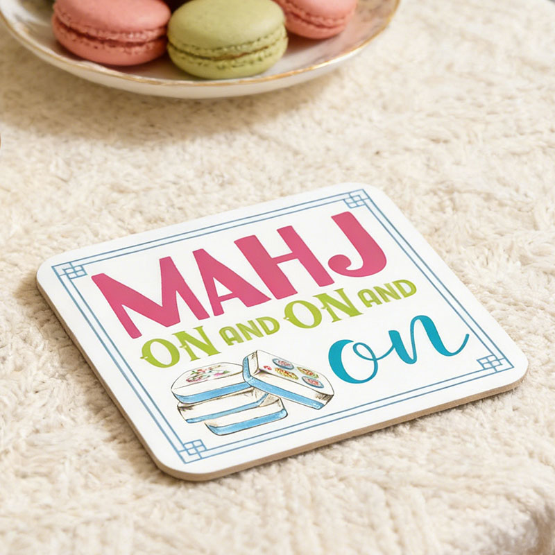 Mahjong Tiles Mahj on and on and on Mahjong Cocktails Mahj on and on and on Mahjong Icons Pots Fan Tiles and Flowers Crack Dot Bam Mahjong Dragon Blue Square Coaster