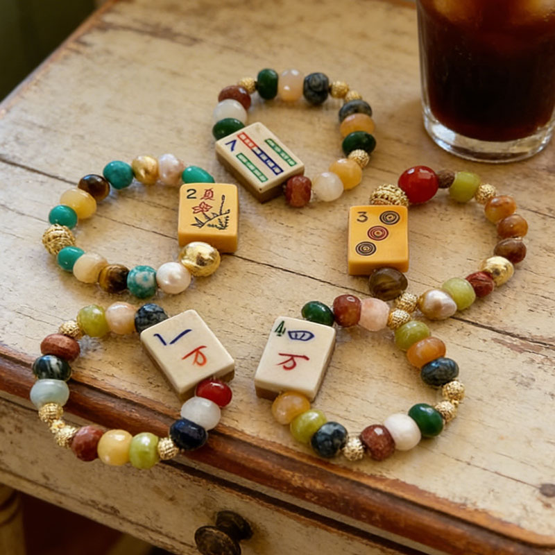 Mahjong Bracelet Bakelite Bone and Bamboo Vintage Mahjong Tile Beaded Bracelet Mahjong Gift
