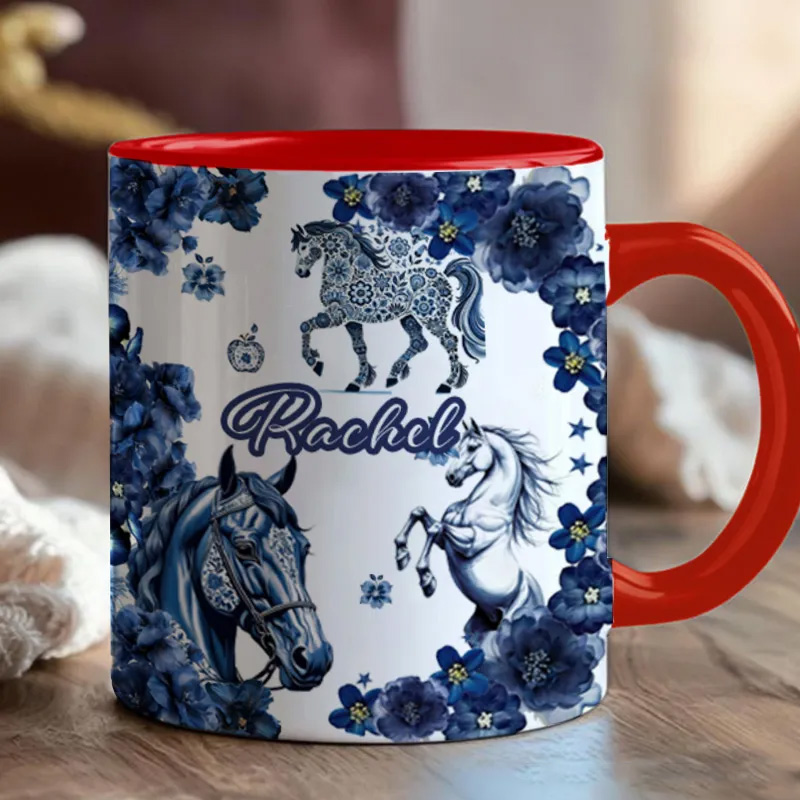 Personalized Riding Floral Mug French Countryside Gifts Coffee Cup Bicycle Tea Cup Riding Ceramic Mug Gift for Riding Lovers Equestrian Lovers