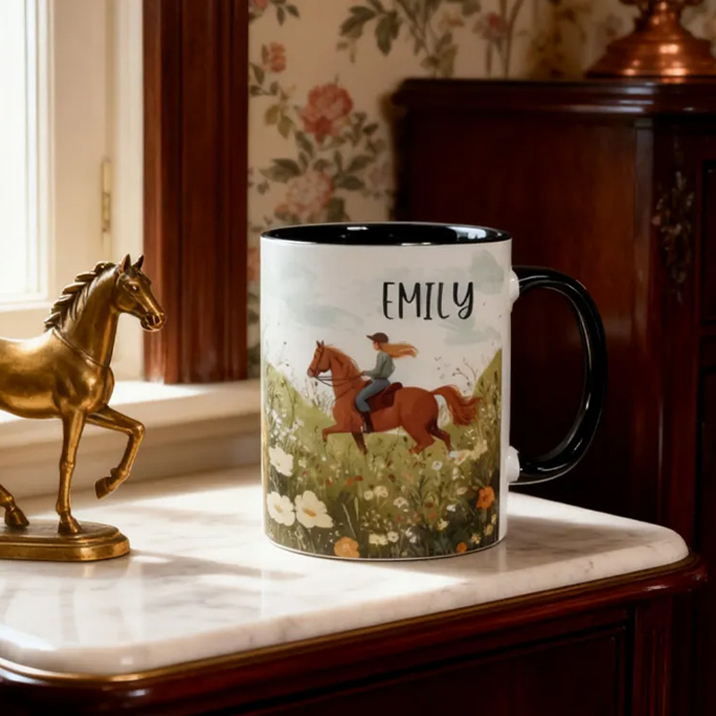 Personalized Riding Mug Elegant Vintage Chinoiserie Drinkware for Coffee Cup Bicycle Tea Cup Riding Ceramic Mug Gift for Riding Lovers Equestrian Lovers