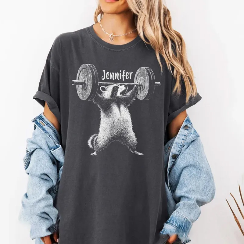 Personalized Gym Washed T-Shirts with Trash Panda Raccoon Oversized Comfort Colors Funny Deadlift Raccoon Meme Shirt  for Fitness Enthusiasts Bodybuilders and Gym Lovers
