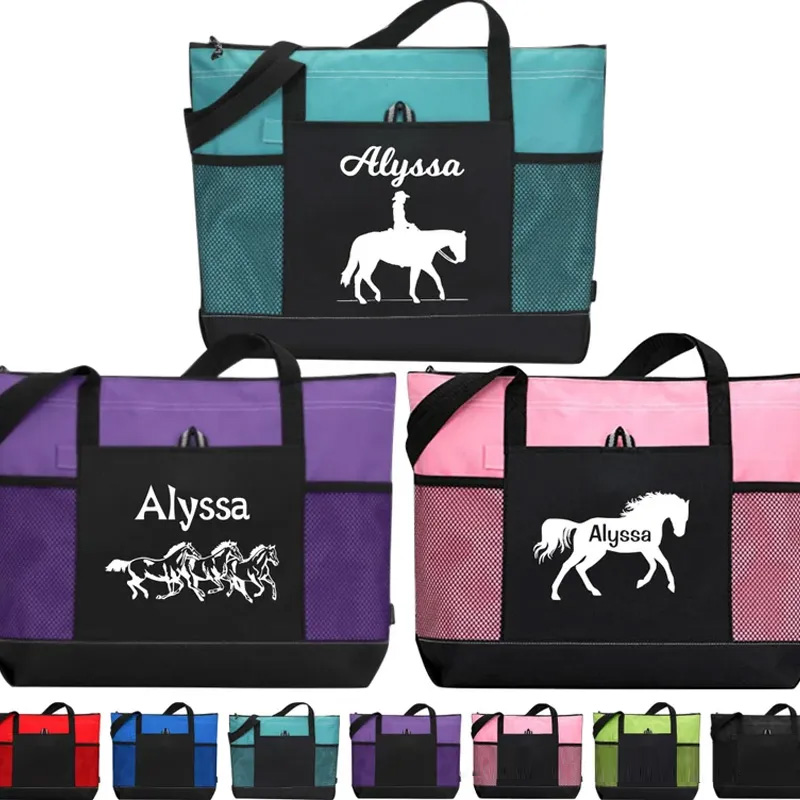 Personalized  Designed Horse Tote Bag with Name Travel Essentials Birthday Gift for Riding Lovers