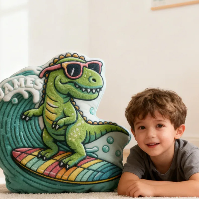 Personalized Dino Pillow Rainbow Throw Pillow Graphic 3D Print Surfing Skateboarding Fitness Decoration Pillow Exercise Sport Pillow for Kids