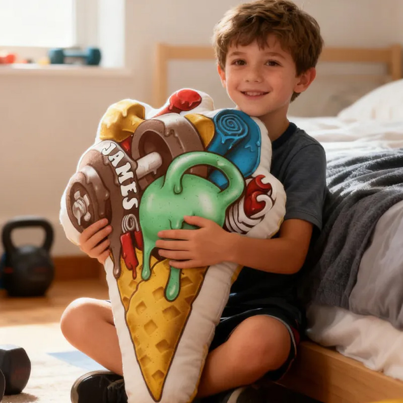 Personalized Ice Cream Fitness Pillow Delicious Throw Pillow Graphic 3D Print Trainer Fitness Planner Decoration Pillow Exercise Sport Gym Rat Weightlifting Pillow for Kids Gym Lovers