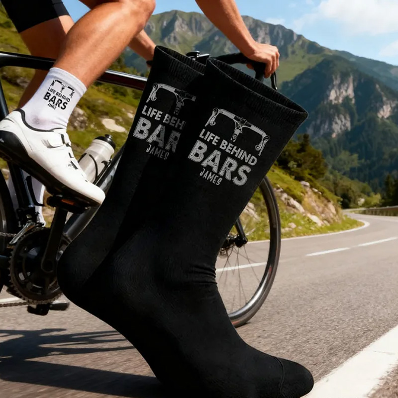 Personalized Lucky Cycling Socks Life Behind Bars Custom Name Gift for Cyclists