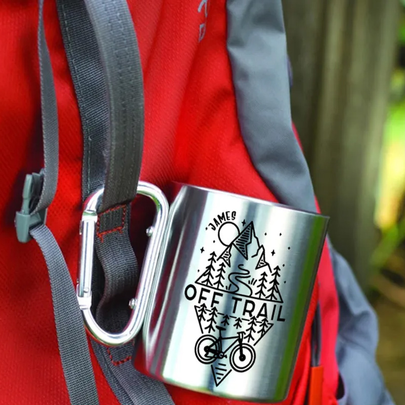 PersonalizedOff Trail Bike Biking Mountain Riding Escape Hiking Carabiner Travel Holiday Camping Stainless Steel Mug Adventure Coffee Cup Tea Mug Gift Birthday for Cycling Riding Lovers