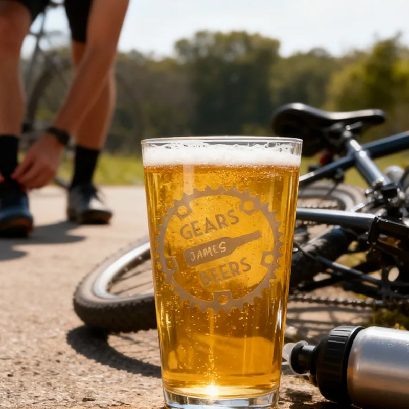 Personalized Beers and Gears Pint Glass Bicycle Glass Bike Glasses Cycle Race Cycling Gifts Men Fathers Day Bike Gifts for Cycling Lovers