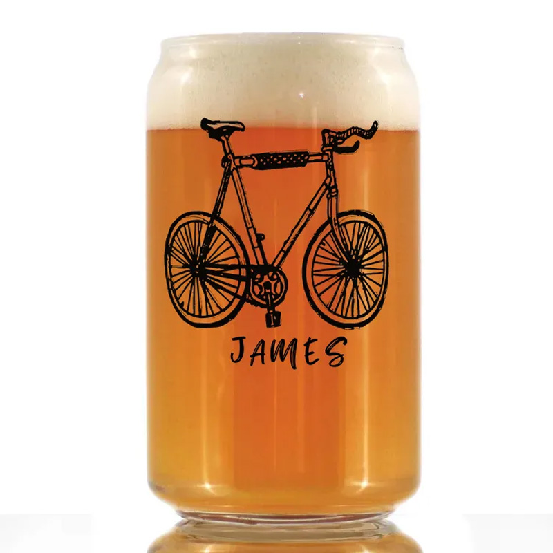 Personalized Bike Glass Bicycle Barware Screenprinted Pint Glass Beer Cycling Art Gift for Cyclists Biker Cycling Lovers