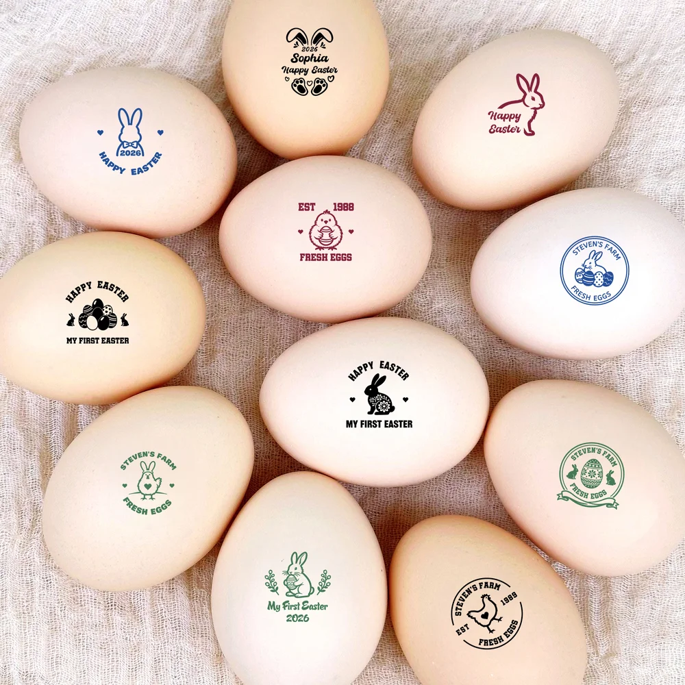 Personalized Multi-Pattern Easter Egg Stamp with Name and Wooden Box Birthday Easter Gift for Families Farmers Breeders