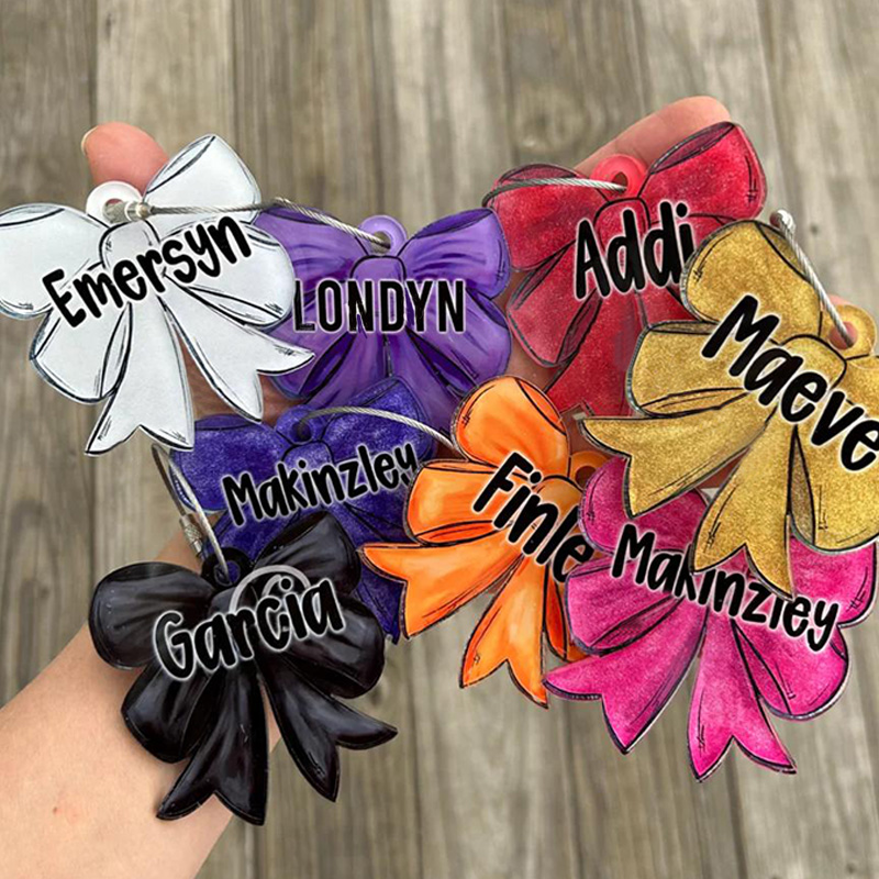 Personalized Sports Colorful Bow Keychain with Name Number