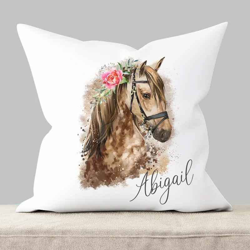 Personalized Floral Horse Cushion Throw Pillow Cover Plaid Horse Accent Pillow Farmhouse Decor for Riding Lovers Equestrian Lovers