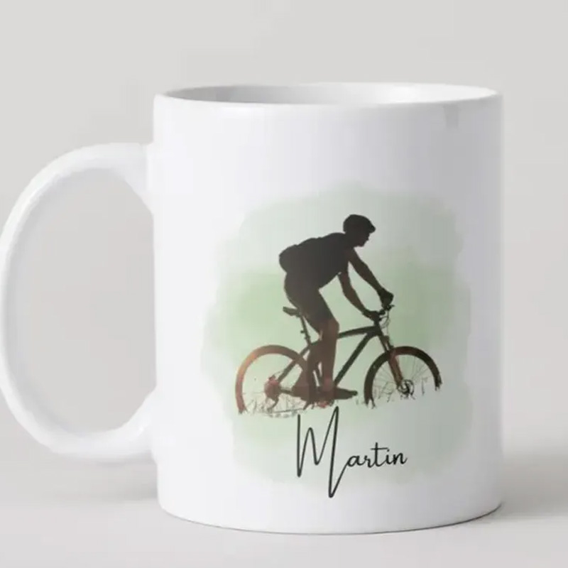 Personalized Cyclist Mug Mountain Bike Silhouette Custom Name for Biker Cycling Riding Lovers