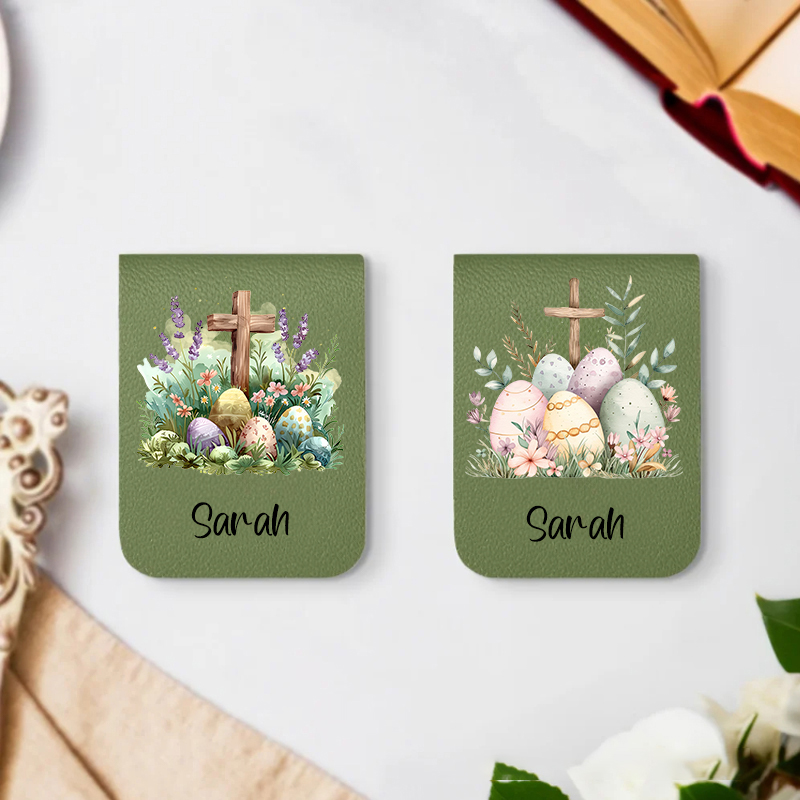 Personalized Floral Cross Easter Eggs Design Magnetic Bookmark Clip with Name Easter Birthday Gift for Book Lover Bookworm