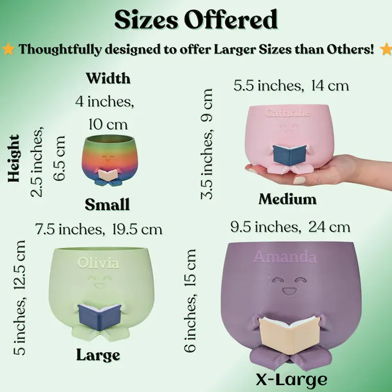 Personalized Book Reader Planter Pots with Name Cute Planter Book Pot Reading Flower Vase Bookworm Planter No Drip Christmas Gift for Book Lover Reader