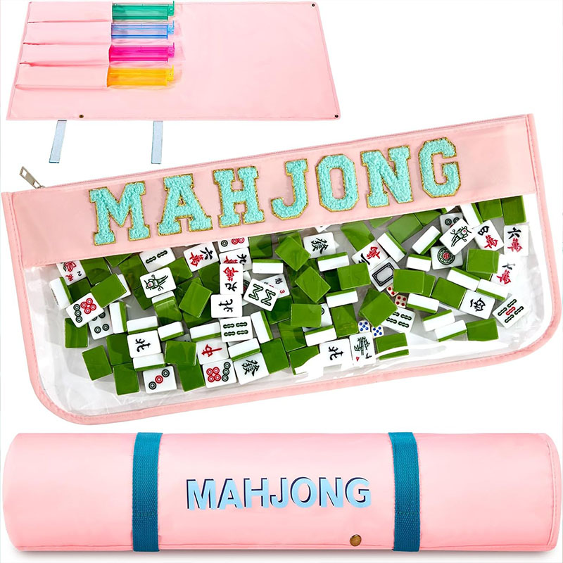 2 Pcs Mahjong Bags for Tiles and Racks Include Mahjong Tile Bag & Rack Bag 37 Inch Protective Sleeve Tile Gift Accessory with Zipper & Letter for Mahj Pusher Not Include Racks& Tiles Pink Blue