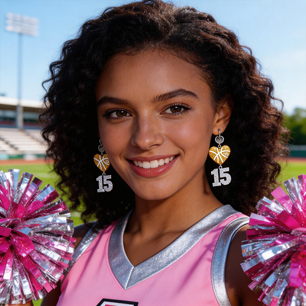 Personalized Acrylic Basketball Heart Hanging Numbers Earrings with Custom Name and Number