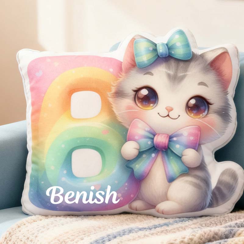 Personalized Cat Lover Cat Rainbow Letter Pillow with Custom Name Graphic 3D Print