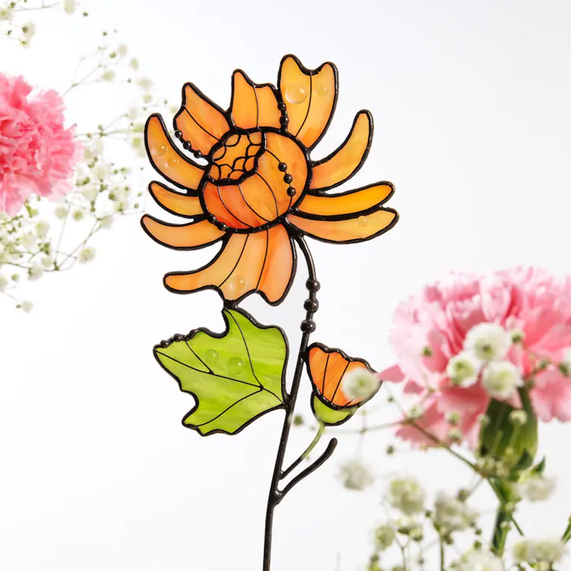 Personalized Stained Glass Birth Flower Plant with Stake Custom Birthday Suncatcher Gift for Mom Grandma Mother's Day Gifts