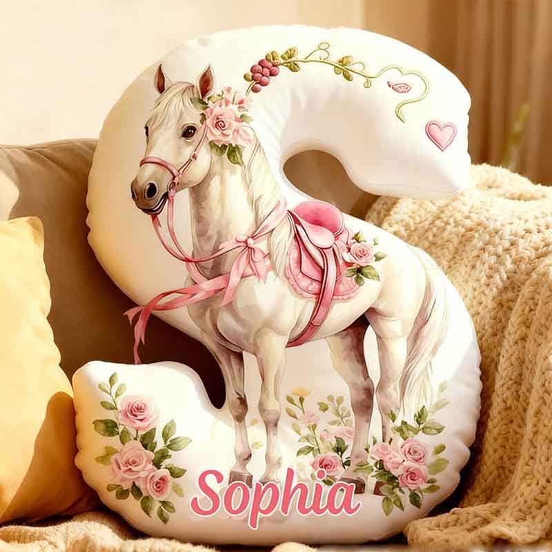 Personalized Horse Lover Flower Letter Pillow with Custom Name Graphic 3D Print
