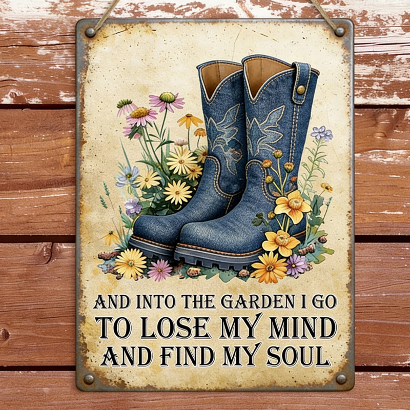 Personalized Western Cowgirl Into The Garden Metal Tin Sign Inspirational Gardening Wall Plaque Gardener Home Art Decor Shed Patio Sign Gift for Equestrian Riding Lovers