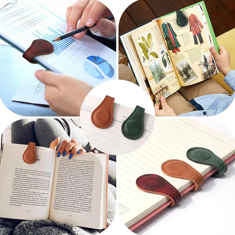 Magnetic Bookmarks 3PCS Genuine Leather Bookmark Vintage Book Mark for Women Double-Sided Magnetic Page Markers Leather Page Clip Buckles Reading Supplies Gift