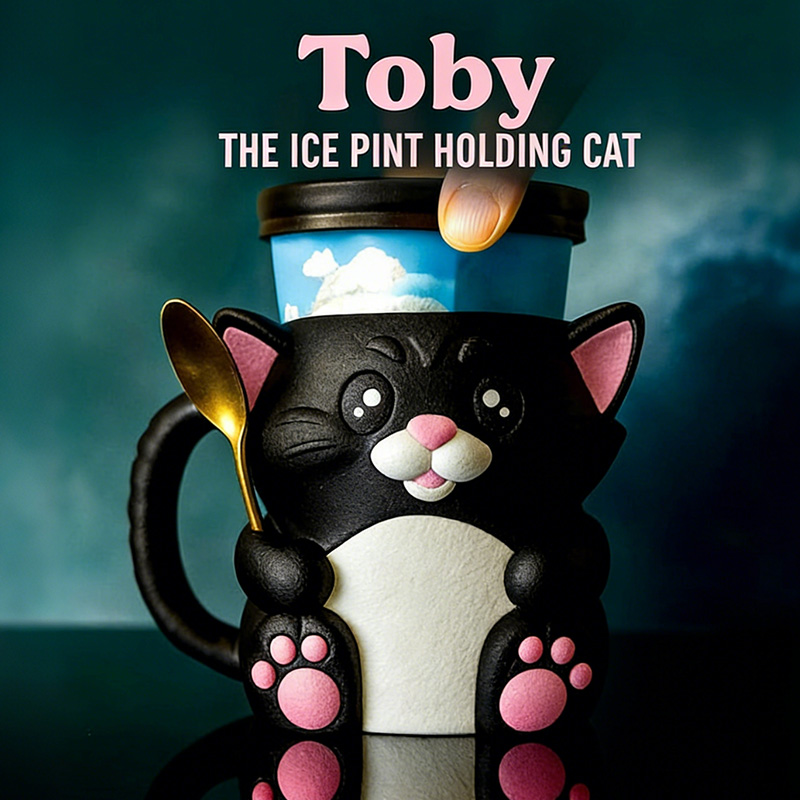 Cat Ice Cream Pint Holder 3D Printed with Spoon Slots & Snack Drawer 16oz Gift for Cat Lovers