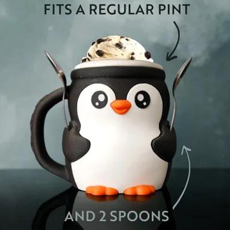 Penguin Ice Cream Pint Holder 3D Printed with Spoon Slots & Snack Drawer