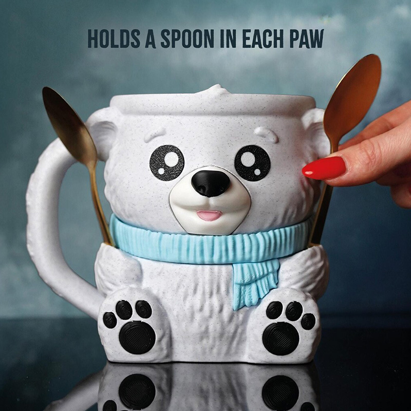 Polar Bear Ice Cream Pint Holder 3D Printed with Spoon Slots & Snack Drawer