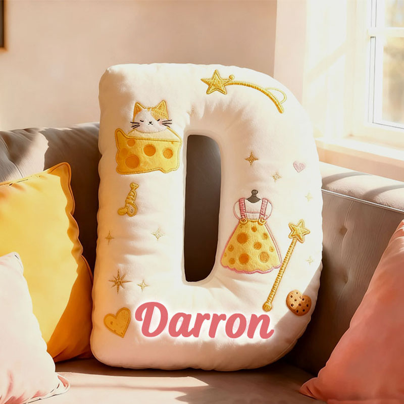 Personalized Cat Lover Cheese Letter Pillow with Custom Name Pillow for Kid Graphic 3D Print