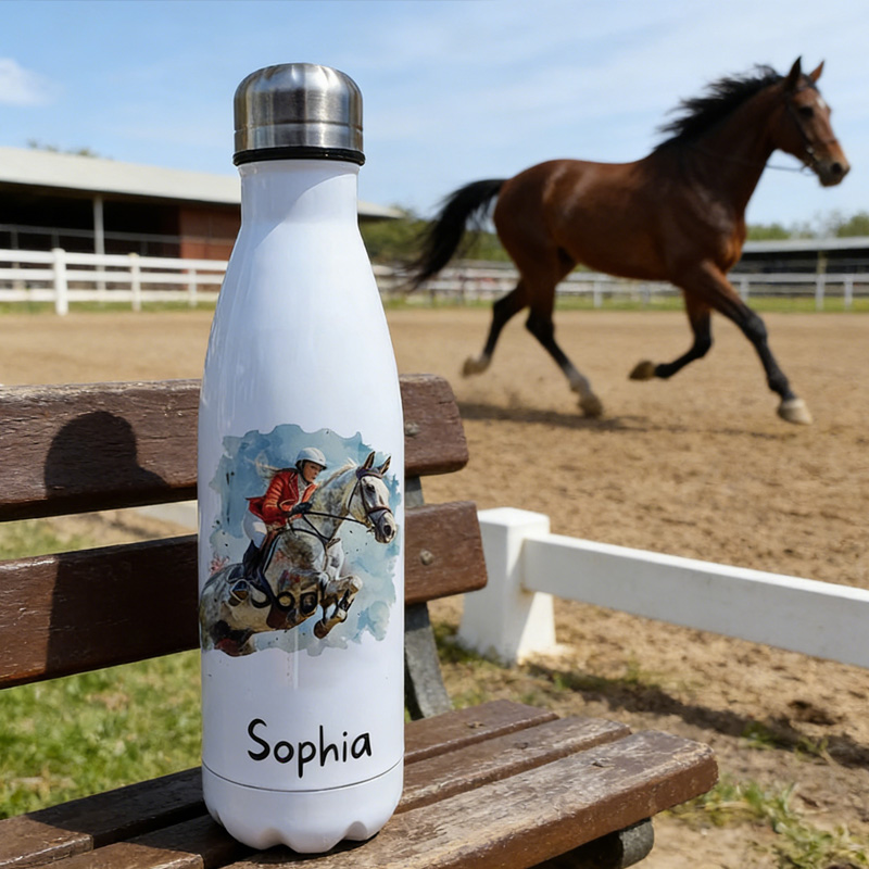 Personalized Photo Show Jumping Horse Insulated Bottle Pony Owners Thermal Flask Water Bottle for Equestrain Lovers