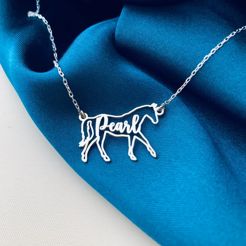 Personalized Horse Photo Outline Name Necklace Equine Necklace Elegant Silver Memorial Gift for Equestrain Lovers