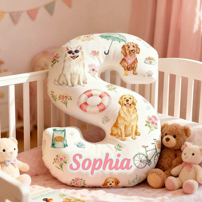 Personalized Dog Lover Swimming Ring Flower Letter Pillow with Custom Name Graphic 3D Print