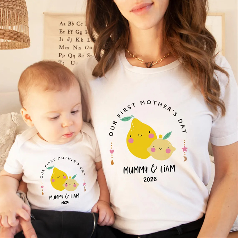 Personalized Little Fruit Matching Our First Mother's Day T-shirt Funny Mummy and Baby Gift Mama and Me tee Baby bodysuit