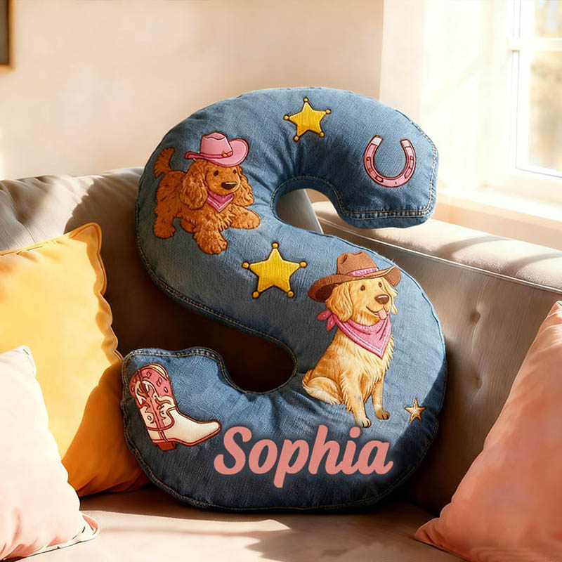 Personalized Dog Lover Cowboy Star Dog Letter Pillow with Custom Name Graphic 3D Print