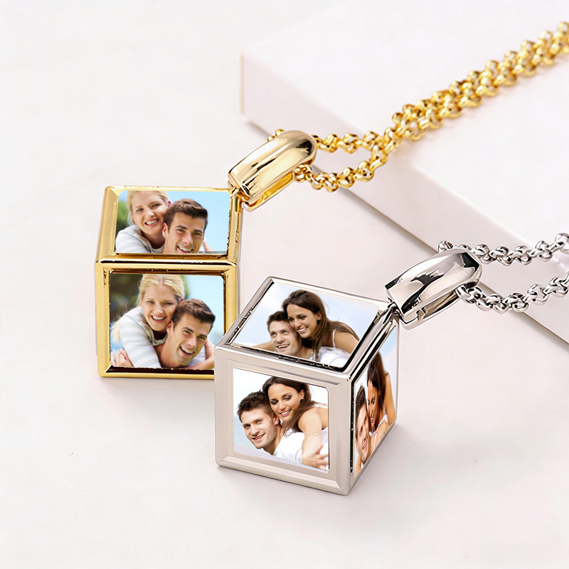 Personalized Photo Necklace Gift for Couple Custom Photo Necklace Four Sides Can be Personalized Necklace 